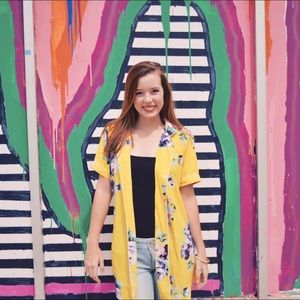 Yellow Floral Button Up Top